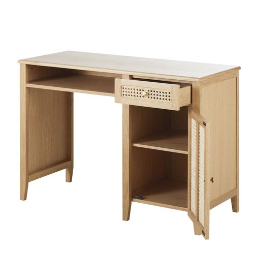 Bureau Enfant 1 Porte 1 Tiroir Et Cannage Rotin