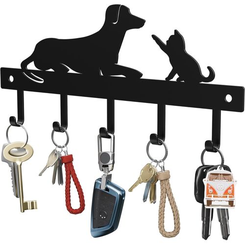 Porte Clef Murale, Porte Clé Mural, Crochet Adhesif Mural, Noir (Chiot et chaton)