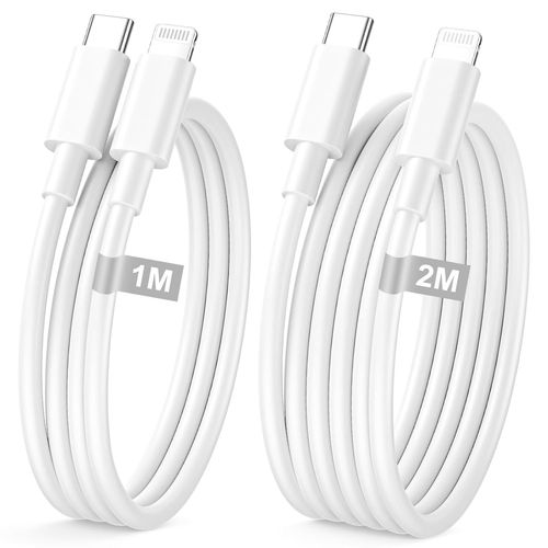DDA-Cable iPhone USB C 1M+2M 2Pack[Certifié MFi], Cable USB C vers Lighting Cable Chargeur USB c Cable Charge Rapide Câble Lighting 2M Fil iPhone Cordon USBC pour 14/13/12 Pro Max/11/XS/XR/8/7/6/SE/i