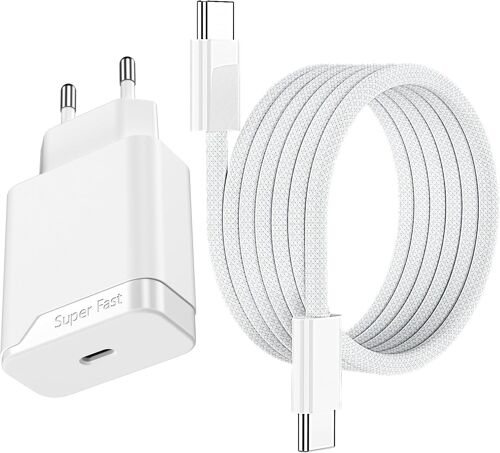 MEVRONISSHOP-Chargeur Rapide Compatible avec iPhone 15 16 16e 17 17Air Pro Max/Plus, IPad Air, IPad Pro, 25W Prise Secteur Type C pour A pple, Bloc Charger Adaptateur AVCE USB-C Cable 1.5 m