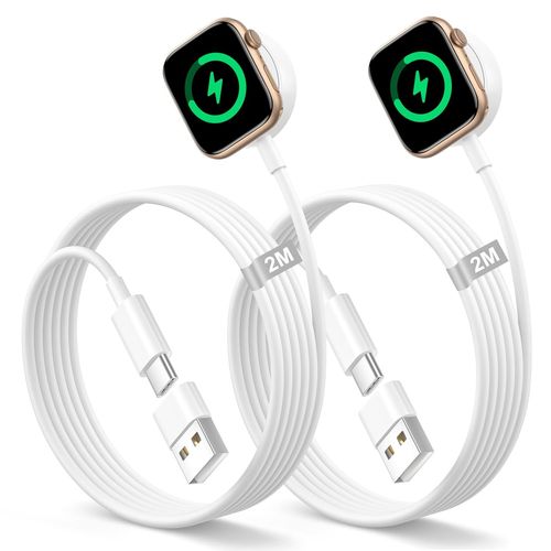 TIANYI-Chargeur pour Apple Watch 2M/Lot de 2, Cable APPLE WATCH chargeur Montre Magnitique USB C Chargeur iWatch CHARGEUR apple WATCH 2M Long Cable Apple Watch pour iwatch Serie 10/9/8/7/6/5/4/3/2/SE