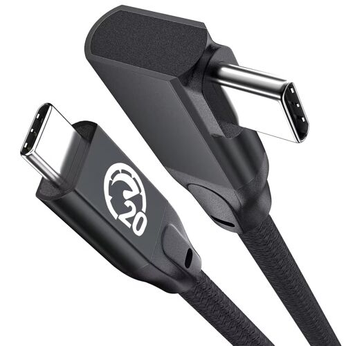 TRAHOO-Câble USB C vers USB C 100W 2M, Coudé 90 Degrés USB 3.2 Gen2x2 20 Gbps Nylon Tressé,Câble USB Type C Charge Rapide PD 4K@60Hz,pour iPhone 15,MacBook Air,iPad Pro/Mini,Galaxy S24 Ultra