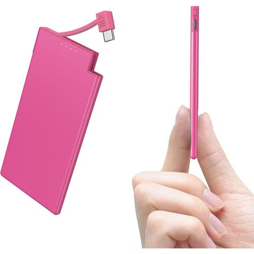 5000mah Batterie Externe Avec Câbles Intégrés, Ultra Mince Et Super Léger Petite Power Bank Batterie Portable, Compatible Avec Iphone (Excluant Iphone 15 Series)- Noir