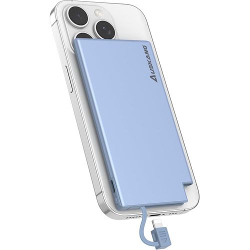 Thef-Power Bank 5000mah Avec Câbles Intégrés Pour Iphone - Ultra Mince Et Super Léger Chargeur Portable Compatible Avec Iphone (Excluant Iphone 15 Series- Bleu