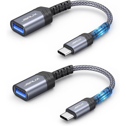 SUBZONAL-Adaptateur USB C vers USB 3.0 Lot de 2, OTG Type C Mâle vers USB A Femelle OTG Câble Compatible avec iPhone 15 Pro Max, Samsung Galaxy S24/S23/S22 Ultra, Huawei, iPad Pro, MacBook Pro/Air-Gr