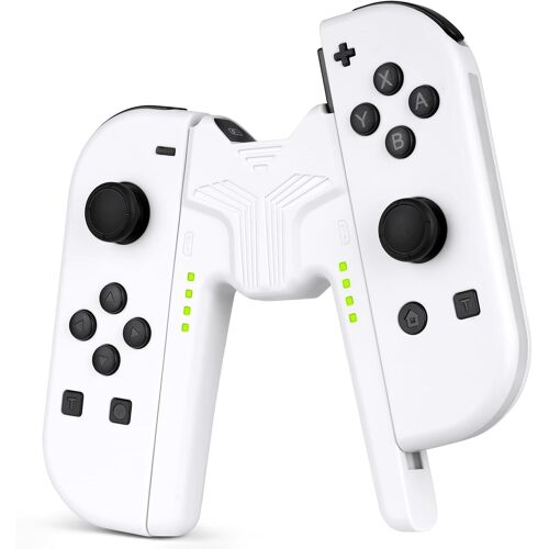 Chargeur Compatible Avec Joy Con Pour Nintendo Switch Et Oled Model, Charging Grip Handle, Comfort V-Shaped Game Controller Avec Indicateur Led, Usb Type-C, Blanc