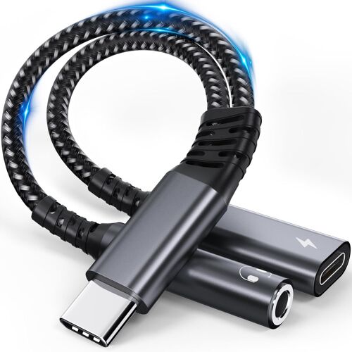 KALANKA-Adaptateur USB C Jack 3.5mm avec Charge Rapide PD 60 W, Prise Type C vers AUX 2 en 1 pour écouteurs, USB C Jack Compatible avec iPhone 16 Pro Max, Samsung Ultra/S24/S24+,Huawei USW