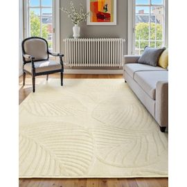 Defynee Tapis Lavable En Machine 150 X 210 Cm - Motif Feuilles - Poils Courts Et Doux - Antidérapant Et Résistant À L'Abrasion - Idéal Pour Le Salon, La Chambre À Coucher, Blanc