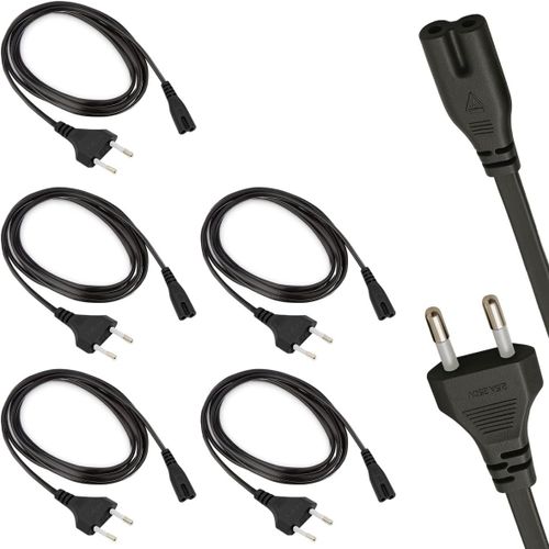 Thef-Lot De 5 Câbles D'alimentation Universel 2 Pôles, Prise Secteur Eu Type C Vers Prise Double Femelle Type C7 - Pour Tv, Console De Jeux, Lecteur Dvd-Blu-Ray, Ps3, Ps4, Ps5, Xbox \U2013 1,80m - No