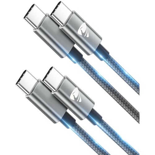 SUBZONAL-Cable USB C vers USB C Charge Rapide,100W 1M/Lot de 2 Cable Chargeur USBC 5A Câble Cordon Nylon Tressé Fil Ultra Solide pour Samsung Galaxy S25 S24 S23 iPhone 16 15 Pro MAX Pixel MacBook