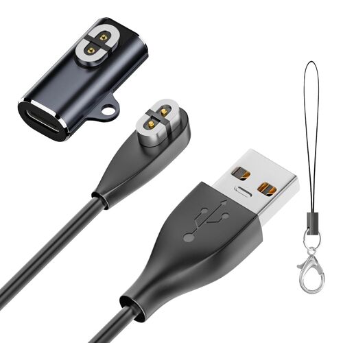 KAL-Adaptateur de type C + câble USB-A de 1 m compatible avec Shokz OpenRun Pro 2/ Pro/Pro mini/mini AS800/S803/S810/OpenComm/OpenRun(AfterShokz Aeropex) câble de charge câble magnétique