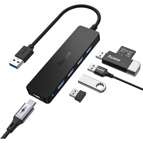 JGD-Hub USB 3.0 5 Ports, hub de données USB à 4 Ports et Micro USB Charge Hub Ultra Fin Compatible avec MacBook Pro, Mini Mac, Surface Pro 2017, XPS, Xbox 1, PS5, PC Portable, HDD Mobile, etc