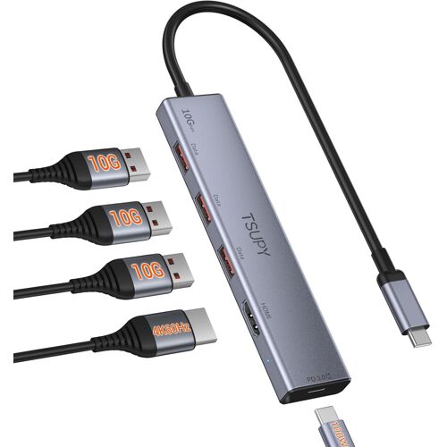 Hub USB C 5 en 1, Ultra-Rapide 10 Gbps Adaptateur USB C vers HDMI 4K@60Hz, Dock USB C PD 100W, Câble 30CM, Compatible avec MacBook, iPad