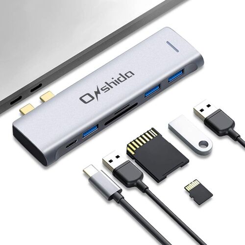 Hub USB C Thunderbolt 3 PD 100W Adaptateur USB C 6 en 2 vers 3 x USB 3.0 et Lecteur de Carte SD/TF Compatible avec MacBook Pro 2020/2019/2018/2017, MacBook Air 2020 2019 2018