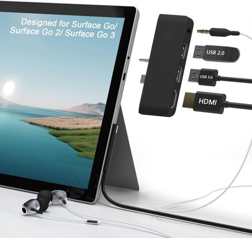 JGD-Surface 3 Docking Station USB Hub avec 4K HDMI + Ports USB 3.0/2.0 + Audio 3,5 mm, Accessoire pour Surface Go 3/2
