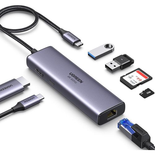 SUBZONAL-Revodok 107 Hub USB C Ethernet Gigabit HDMI 4K 60Hz Lecteur de Carte SD TF PD 100W 7 en 1 Docking Station Compatible avec MacBook iPad Pro Air Mac Mini M4 iPhone 17 Pro Max 16 Galaxy S25