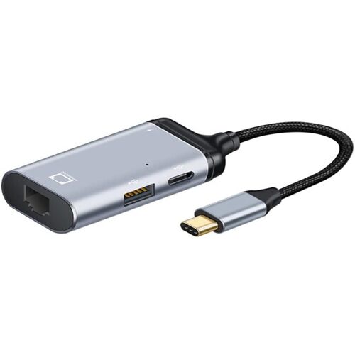 ERSHI-USB C HUB, USB C vers RJ45/USB A/C Data/PD 65W Adaptateur multiport 4 en 1 à Charge Rapide prenant en Charge Le réseau/Les d[1003]