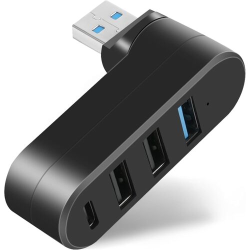 JGD-Adaptateur Mini Hub USB (4 Ports, USB 3.0 + 2.0 + Type-C) - Pivotant 90°/180° Haute Vitesse USB Hub Expansion Hub pour Ordinateur Portable, Clé USB, MacBook (Noir)
