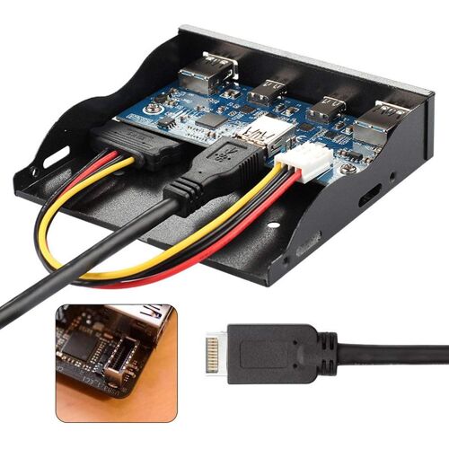 Câble de Carte mère USB 3.1 vers USB-C et USB 3.0 HUB 4 Ports pour Baie de Disquette de 3,5