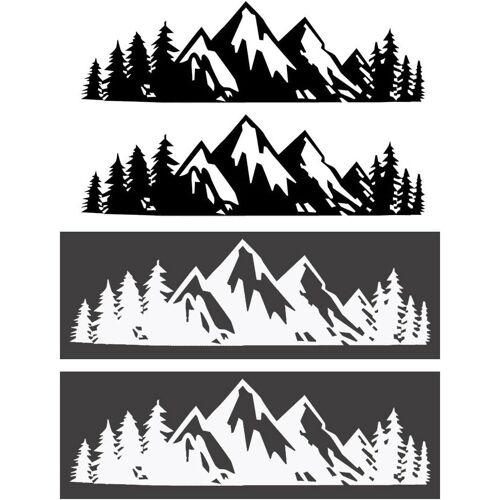 4 Pcs Full Body Car Mountain Stickers Motorhome Trees Decoration Mountain Car Decoration Camper Van Caravan Black White