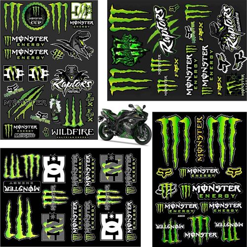 Lot De 4 Autocollants Monster Energy Pour Casque De Moto Cool - Autocollants De Qualité Supérieure Pour Motos, Skateboard, Voiture Et Moto