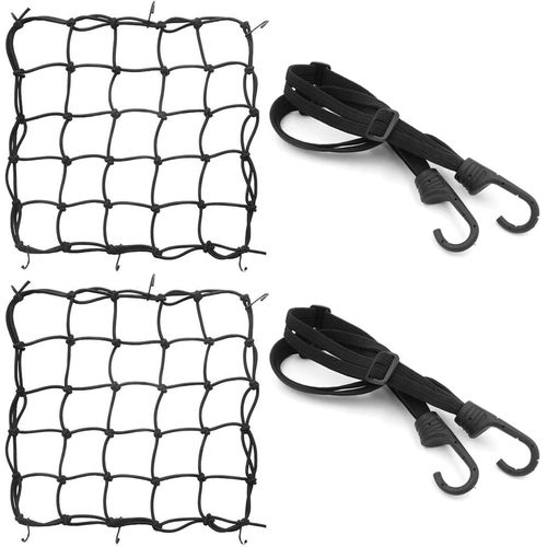 2 Filet Araignée Et 2 Motos Élastiques Avec Crochets Pour Fixer Les Bagages Casque Élastiques Pour Porte-Bagages Moto (2+2)
