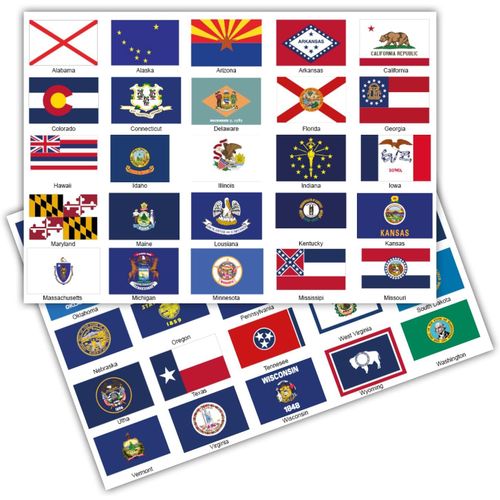 Lot De 50 Drapeaux De Pays-Sur 2 Feuilles Din A4-4,9 X 3,3 Cm-Pour Modélisme,Vélo,Voiture,Moto-Décoration Pays R108 (États-Unis)-Générique