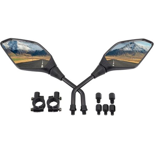 Kalgh-10mm Rétroviseur Latéral Moto Paire Noir Moto Moto Scooter Miroirs Rétroviseur Latéral Avec Boulon 7/8 "Guidon Pince Remplacement Pour Moto Atv Utv Quad Pit Dirt Bike Buggy Go Kart