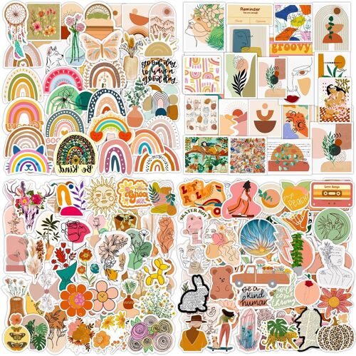 Autocollant 200 Pcs Stickers Jolis Thème De Bohème Imperméable Vinyle Aesthetic Deco Lot Autocollants Marque Pour Pc Ordinateur Téléphones Portable Valise Skate Macbook Frigo Mug Velo Moto Auto Etc