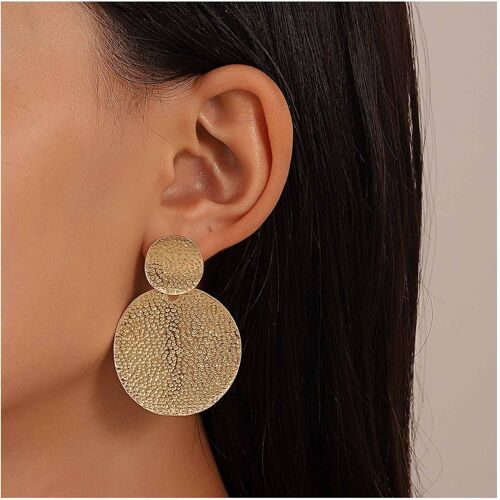 Kal-Boucles D'oreilles Disque Sculpté Punk Boucles D'oreilles Pièce De Monnaie Martelée Boucles D'oreilles Disque Texturé Boucles D'oreilles Pendantes Boucles D'oreilles Cercle Texturé Bijoux