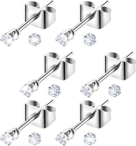 6 Pairs Silver Butterfly Earrings 2 Mm Small Stud Earrings Jewellery Girls Earrings Diamond Crystal Zirconia Earrings Cartilage For Men Women, Zircon 3a, Stainless Steel, Stainless Steel