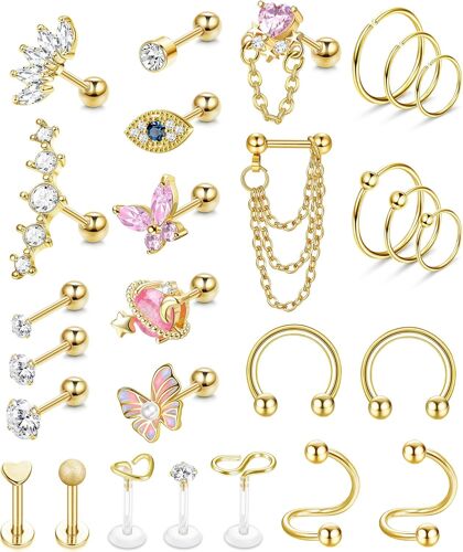 Kal-Pièces 16g Piercing Tragus Cartilage Acier Chirurgical Cz Piercing Oreille Cartilage Piercing Helix Oreille Piercing Conch Piercing Tragus Anneaux Piercing Bijoux Pour Femmes Filles