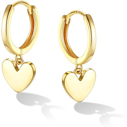 Kal-Boucle D'oreille Coeur Argent Sterling 925 Pour Femmes Filles Boucle D'oreille Pendantes Coeur Hypoallergéniques Petites Huggie Créoles