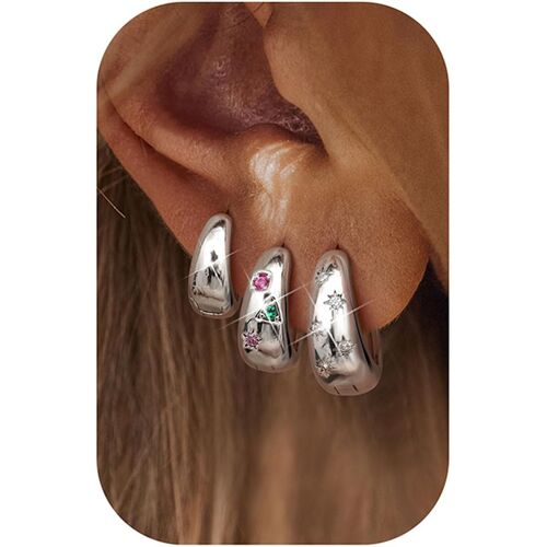Kal-Paires Boucles D'oreilles Creole Plaqué Or 14k Boucles D'oreilles Femme Argent Fantaisie Hypoallergénique Boucles D'oreilles Femme Or Grosse Cz Creoles Argent Creoles Or Femme