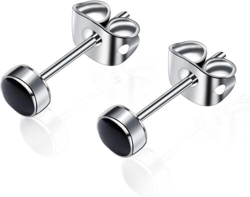 Kal-Boucles D'oreilles En Titane Pour Femmes Et Filles - 5 Mm - Pierres Naturelles Hypoallergéniques - Sans Nickel - Onyx Noir - Pour Femmes Et Oreilles Sensibles