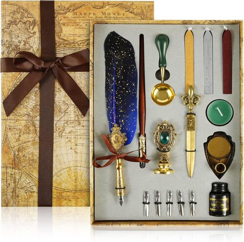 Jexnovashop-Set De Calligraphie Vintage, Stylo Dip À Plume Set, Plume D'oie À Encre Pour Signatures, Pour Signatures, Dessin, Ecriture, Décoration Et Cadeau