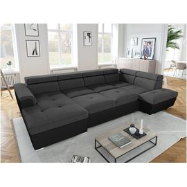 Canapé D'angle Panoramique Simili/Tissu Gris/Noir - Méridienne 188cm