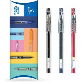 G-Tec C4 Stylo Roller À Encre Gel ¿ Pointe 0,4 Mm ¿ Ligne 0,2 Mm ¿ Portefeuille De 3 (Noir,Bleu,Rouge)
