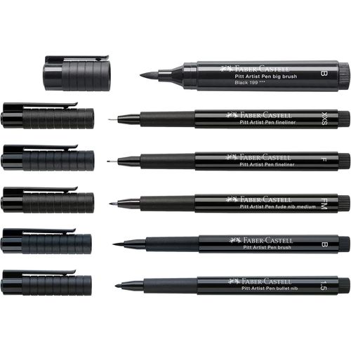 Pitt Artist 205012 Set De Pointes Noires Avec 6 Crayons D'encre Pitt Artist Différentes Pointes Et Largeurs De Trait