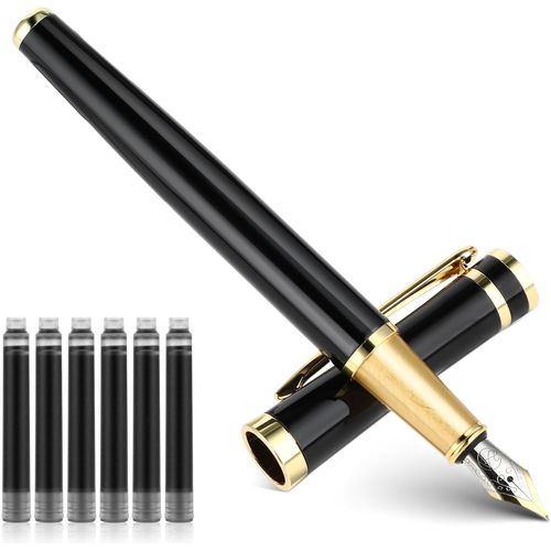 Asfasfq-Aozuo Griffix Stylo Plume Avec 6 Cartouches D'encre Noire Plume Droite Stylo-Plume Pour Adulte Parker Pour Utilisation Cadeau