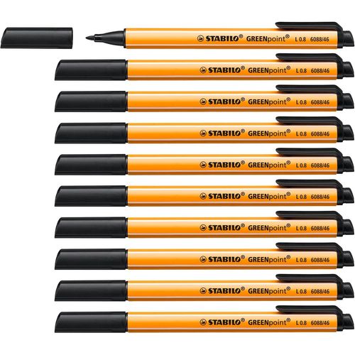 Lot De 10 Stylos Feutre Greenpoint Pointe Large 0,8 Mm Noir