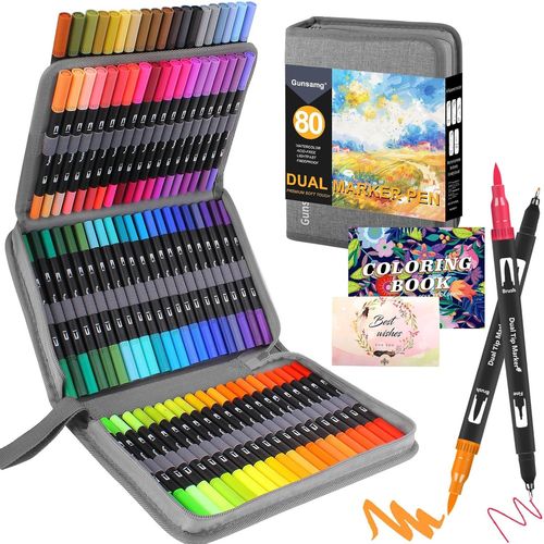 80 Feutres Coloriage Adulte Pour Dessiner, Manga, Doodling, Scrapbooking, Aquarelle Stylos Feutre Coloriage Enfants, Double Pointe Fine Avec Livre De Coloriage Et Cartes De V?ux