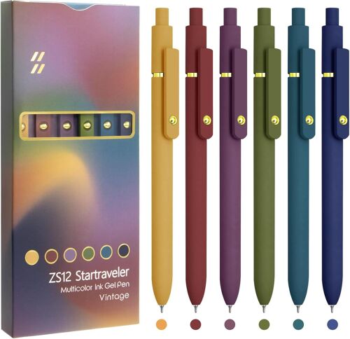 Lot De 6 Stylos Colorés À Pointe Fine Lisse - Stylos À Encre Gel Colorée De 0,5 Mm Pour Journal, Prise De Notes, Écriture, Fournitures Scolaires De Bureau, Cadeaux Pour Femme (Doré Vintage)