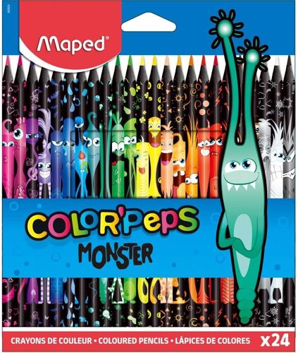 Crayons De Couleur Color¿Peps Monster 24 Unités Pour Coloriage Et Dessin Couleurs Vives, Mine Résistante, Ergonomie Parfaite