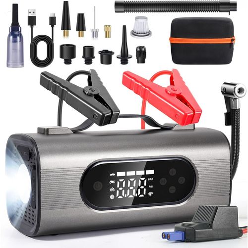 Lbgwp60-Démarreur De Voiture 8 En 1, Pic De 2000 A, Booster De Batterie 12 V, Chargeur Portable 20 000 Mah, Pour Jusqu'à 4 L D'essence/2,5 L Diesel, Avec Écran Lcd/Aspirateur/Lumière Led/Gonflage Des