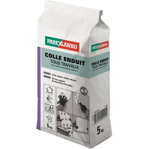 Colle Enduit Tous Travaux Gris 4 en 1 Pour reboucher,lisser,coller,monter Cloisons et murs intérieurs Prêt à gâcher 5kg