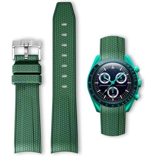20mm Bracelet De Montre Omega X Swatch Moons Montre Rolex Watch Montre Silicone Hommes En Acier Inoxydable Boucle Bracelet De Remplacement Bracelet Omega Speedmaster - Vert Foncé