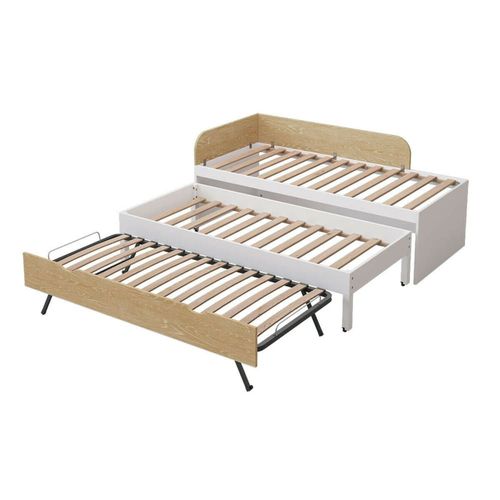 Lit Gigogne 3 Places Blanc Et Bois 90x200 Cm
