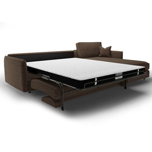 Canapé D'angle Droit Convertible 4 Places En Velours Texturé Brun