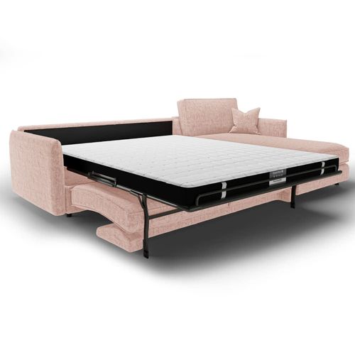 Canapé D'angle Droit Convertible 4 Places En Velours Texturé Rose